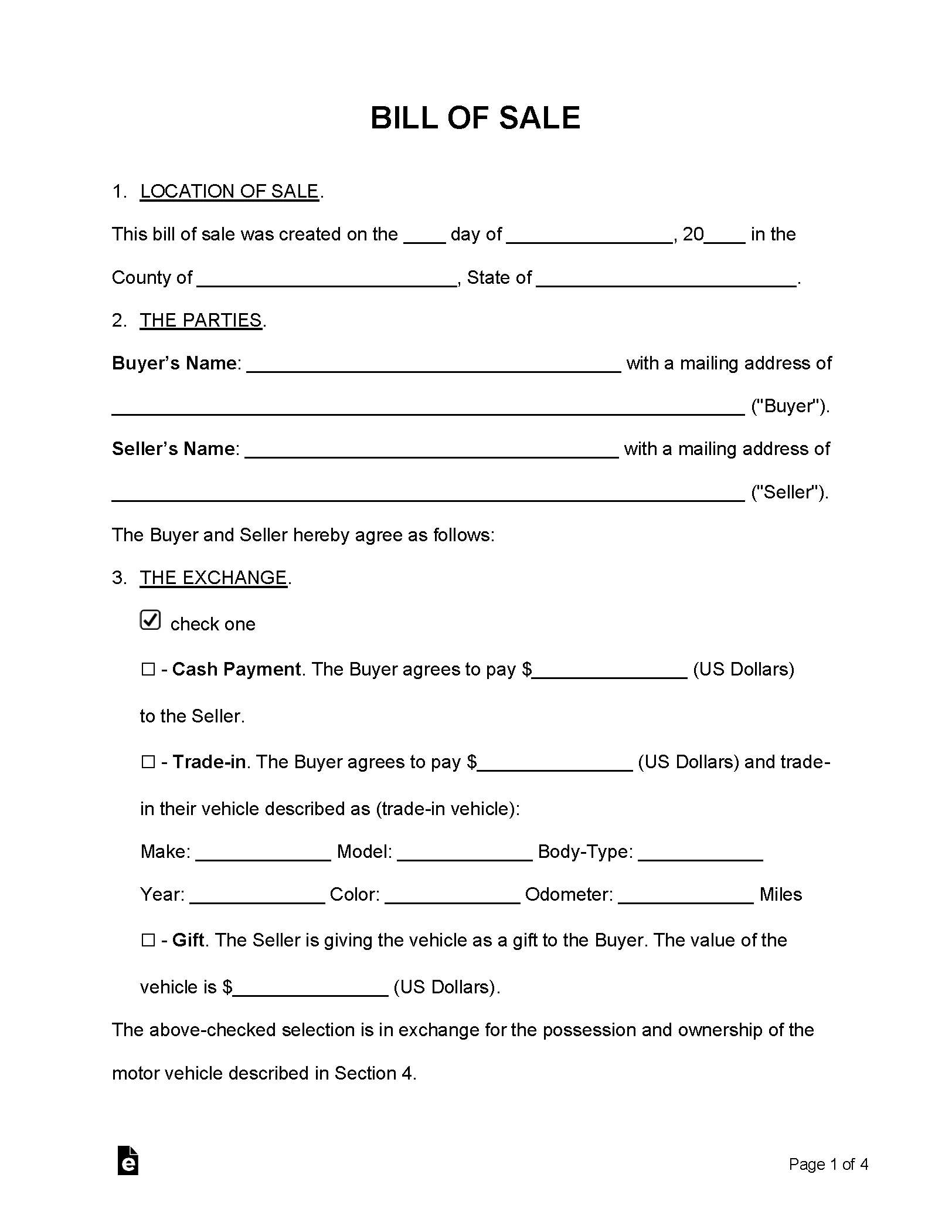 free bill of sale template