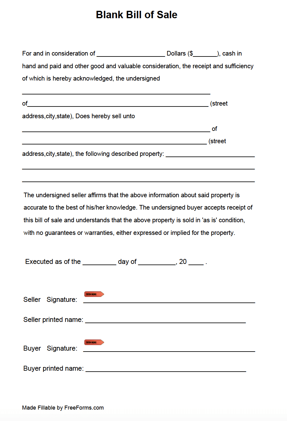 printable bill of sale form