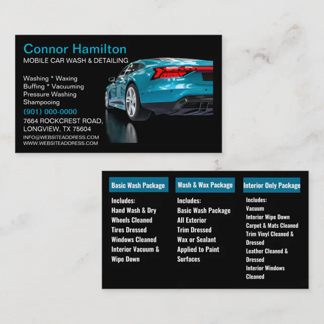 Professional car wash business cards