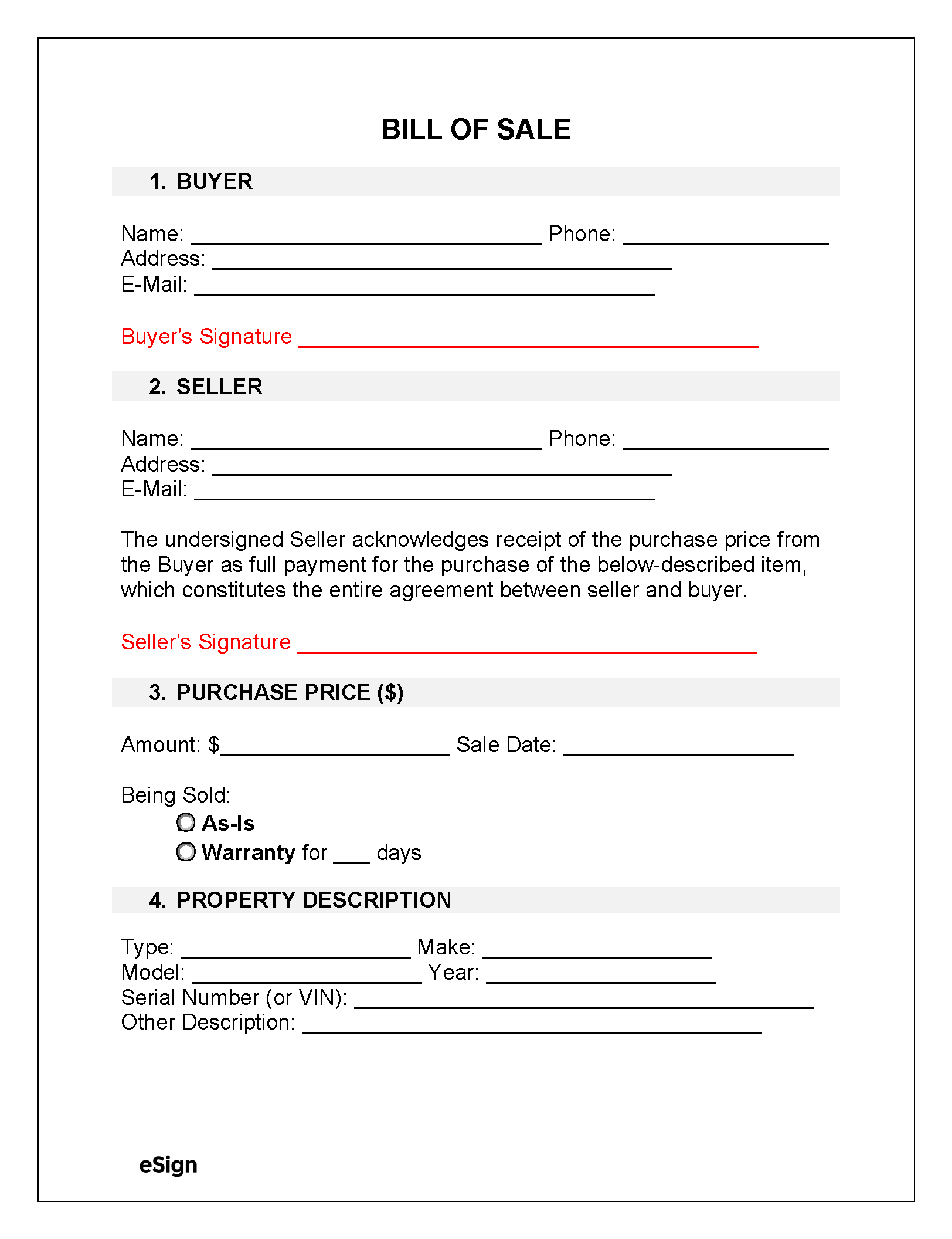 free bill of sale form
