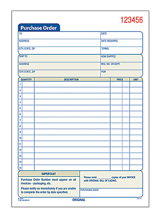 2-part carbonless purchase order books