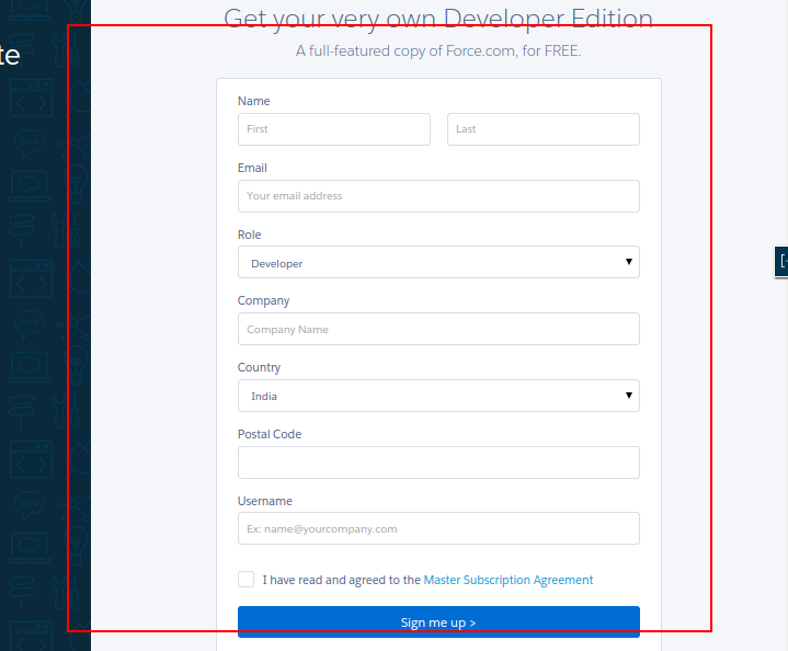 Create Salesforce developer org