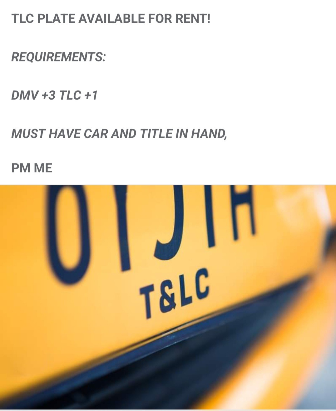 Rent TLC plates NYC