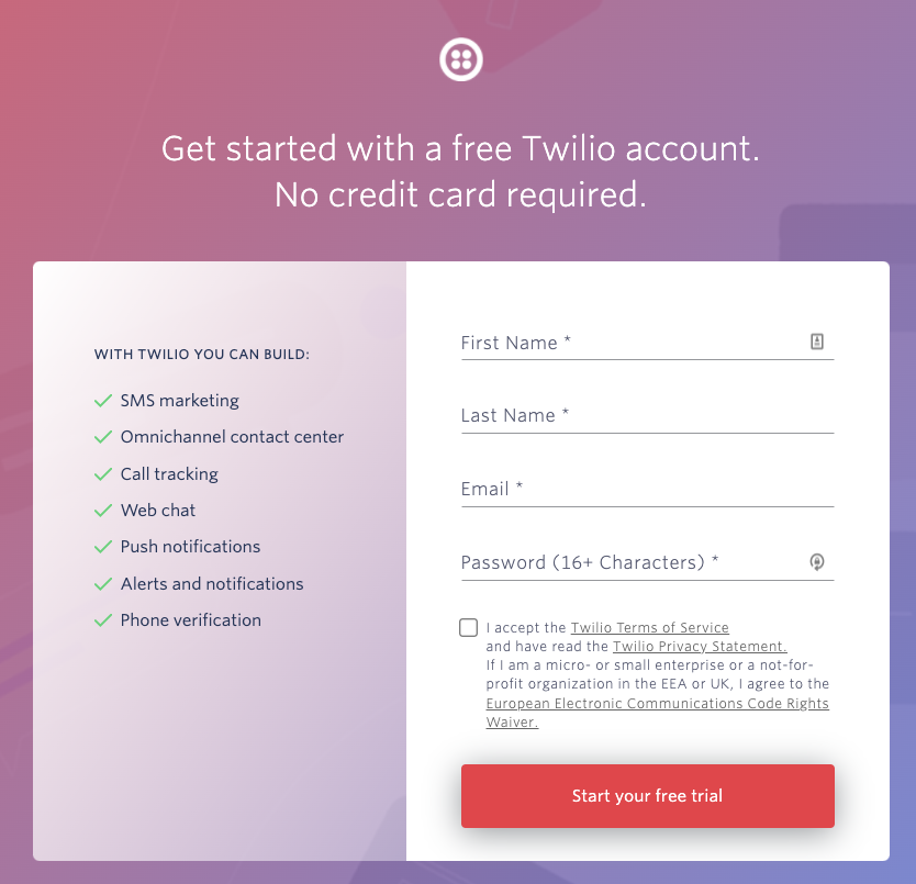 Twilio free trial phone number