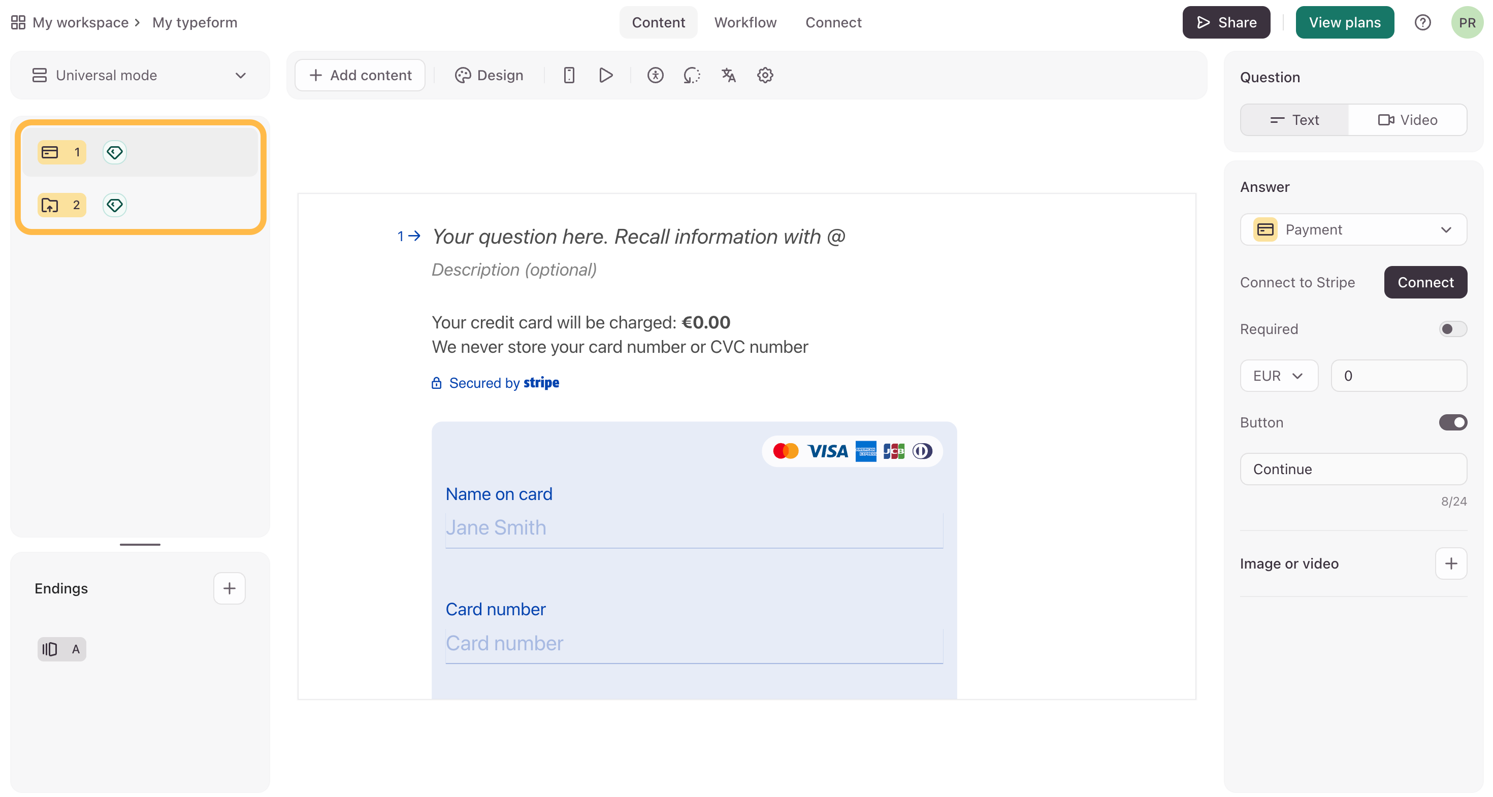 Typeform free account