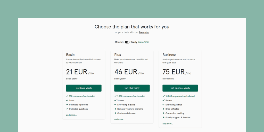 Typeform pricing